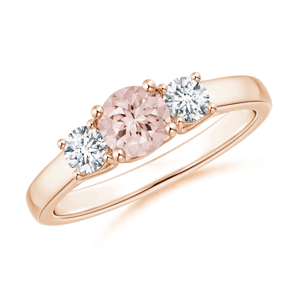 5mm AA Classic Round Morganite Three Stone Ring in Rose Gold 
