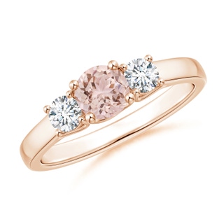 5mm AAA Classic Round Morganite Three Stone Ring in Rose Gold