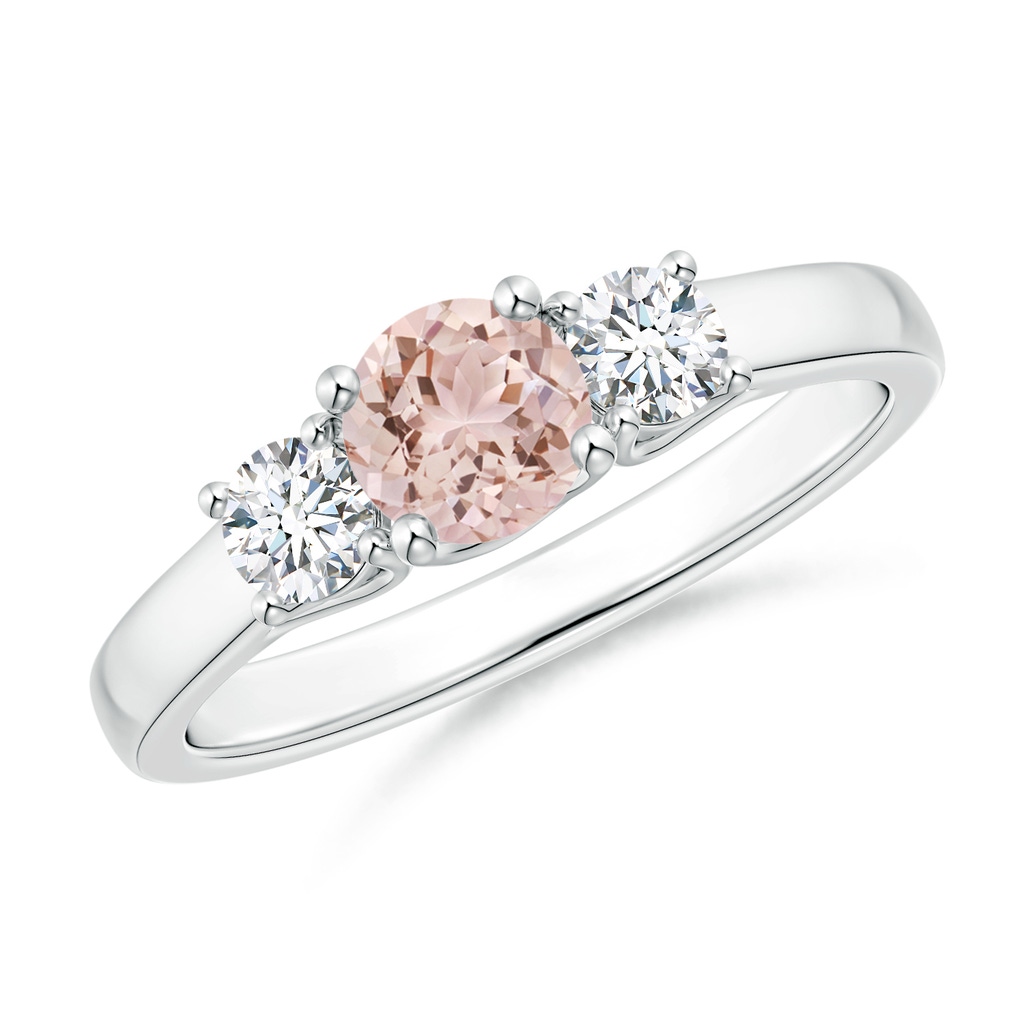 5mm AAA Classic Round Morganite Three Stone Ring in White Gold