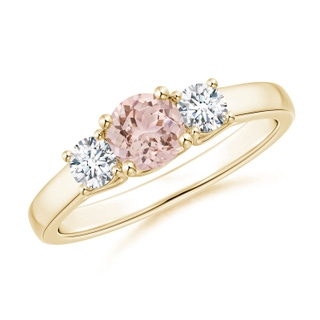 5mm AAA Classic Round Morganite Three Stone Ring in Yellow Gold