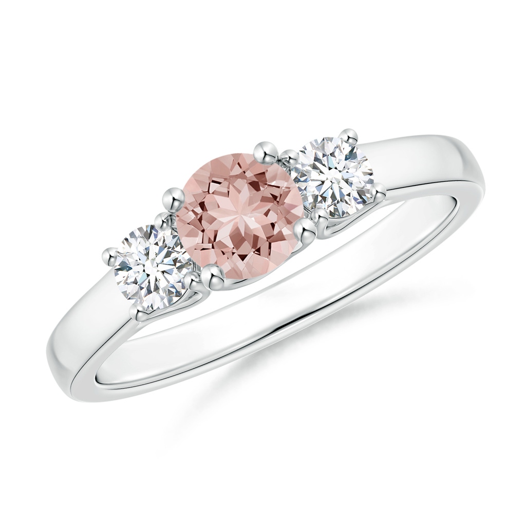 5mm AAAA Classic Round Morganite Three Stone Ring in P950 Platinum