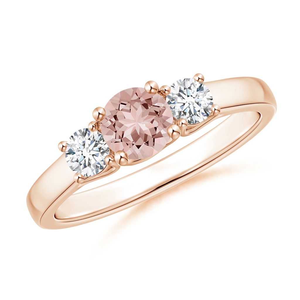 5mm AAAA Classic Round Morganite Three Stone Ring in Rose Gold