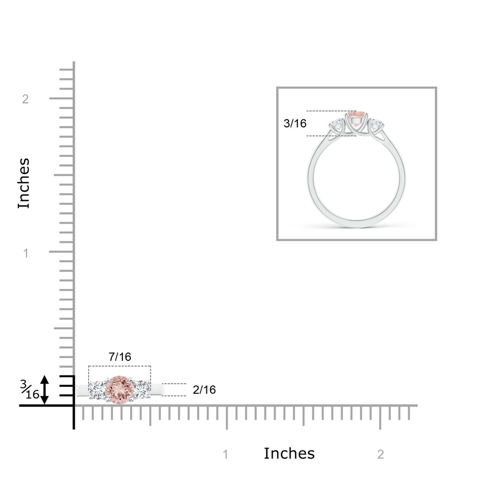 5mm AAAA Classic Round Morganite Three Stone Ring in White Gold ruler