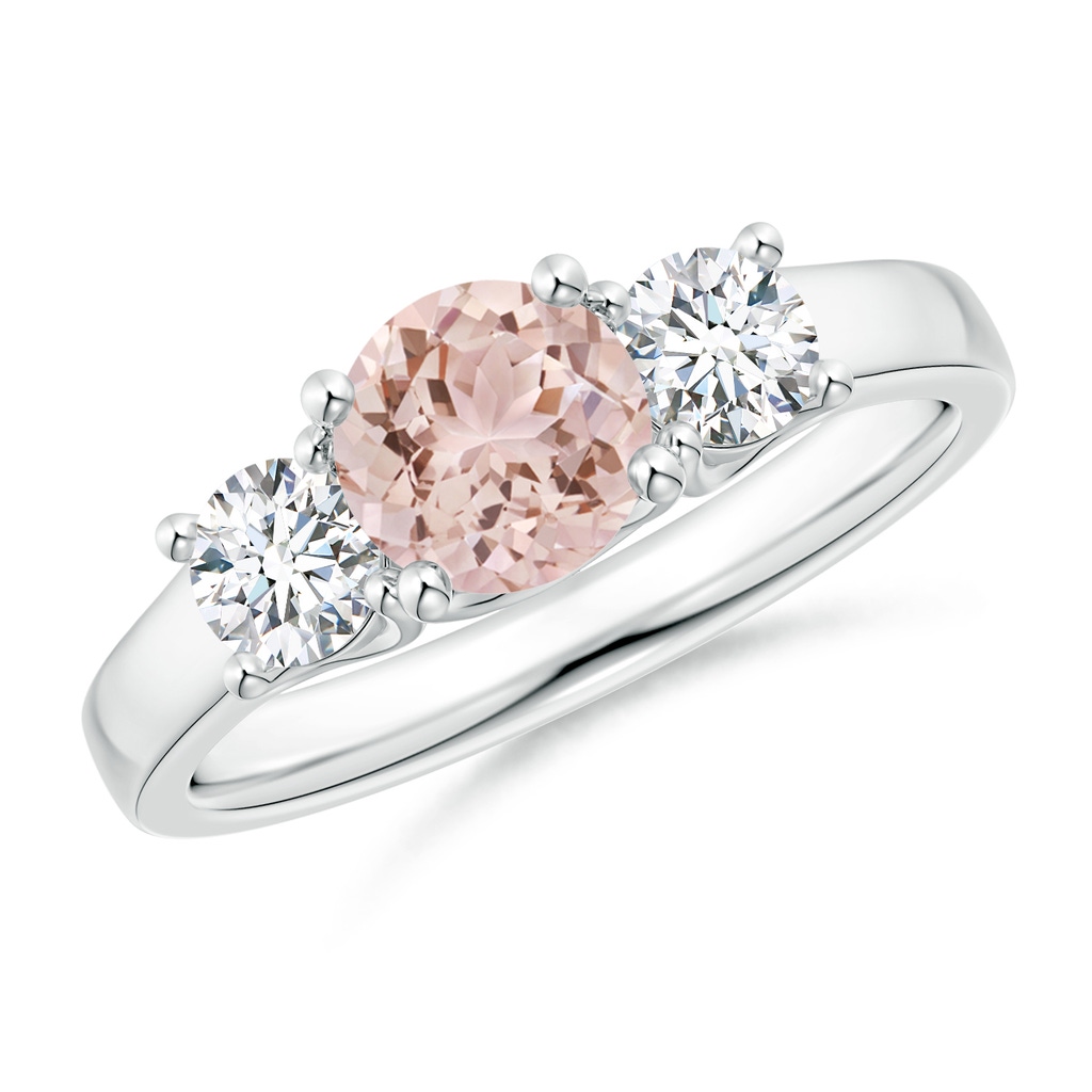 6mm AAA Classic Round Morganite Three Stone Ring in White Gold