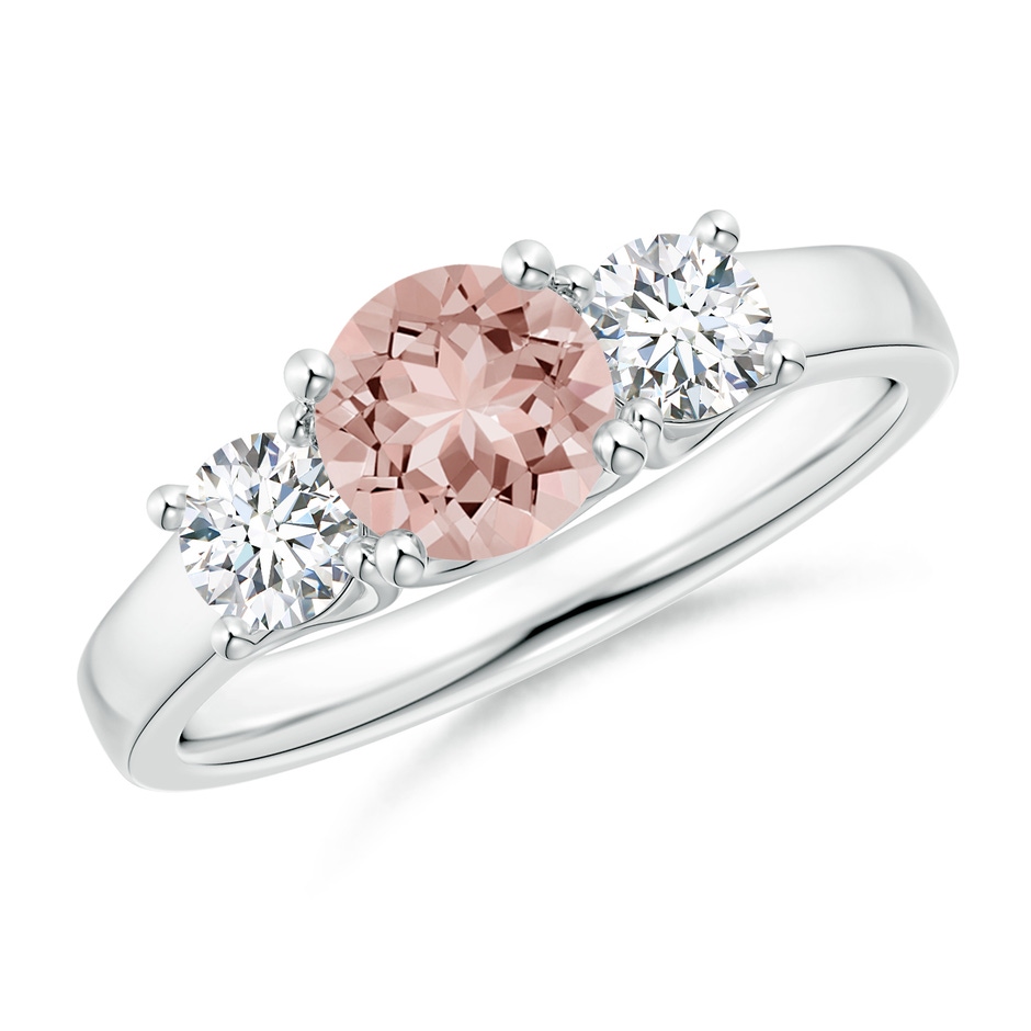 6mm AAAA Classic Round Morganite Three Stone Ring in P950 Platinum 