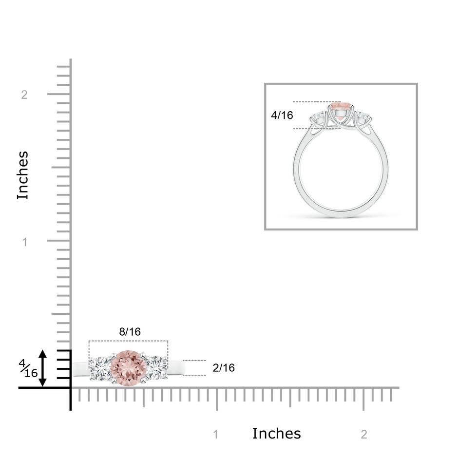 6mm AAAA Classic Round Morganite Three Stone Ring in P950 Platinum Ruler