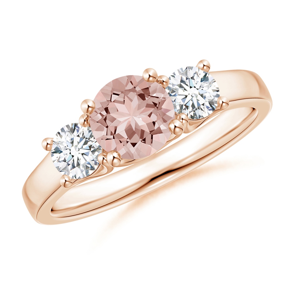 6mm AAAA Classic Round Morganite Three Stone Ring in Rose Gold 