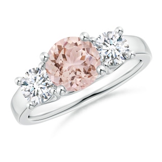 7mm AAA Classic Round Morganite Three Stone Ring in P950 Platinum