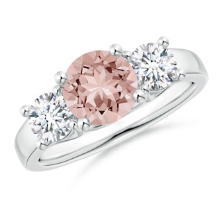 7mm AAAA Classic Round Morganite Three Stone Ring in P950 Platinum