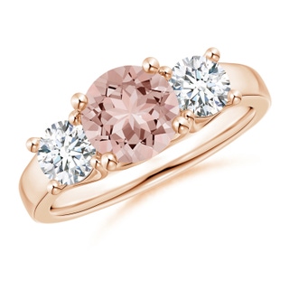 7mm AAAA Classic Round Morganite Three Stone Ring in Rose Gold