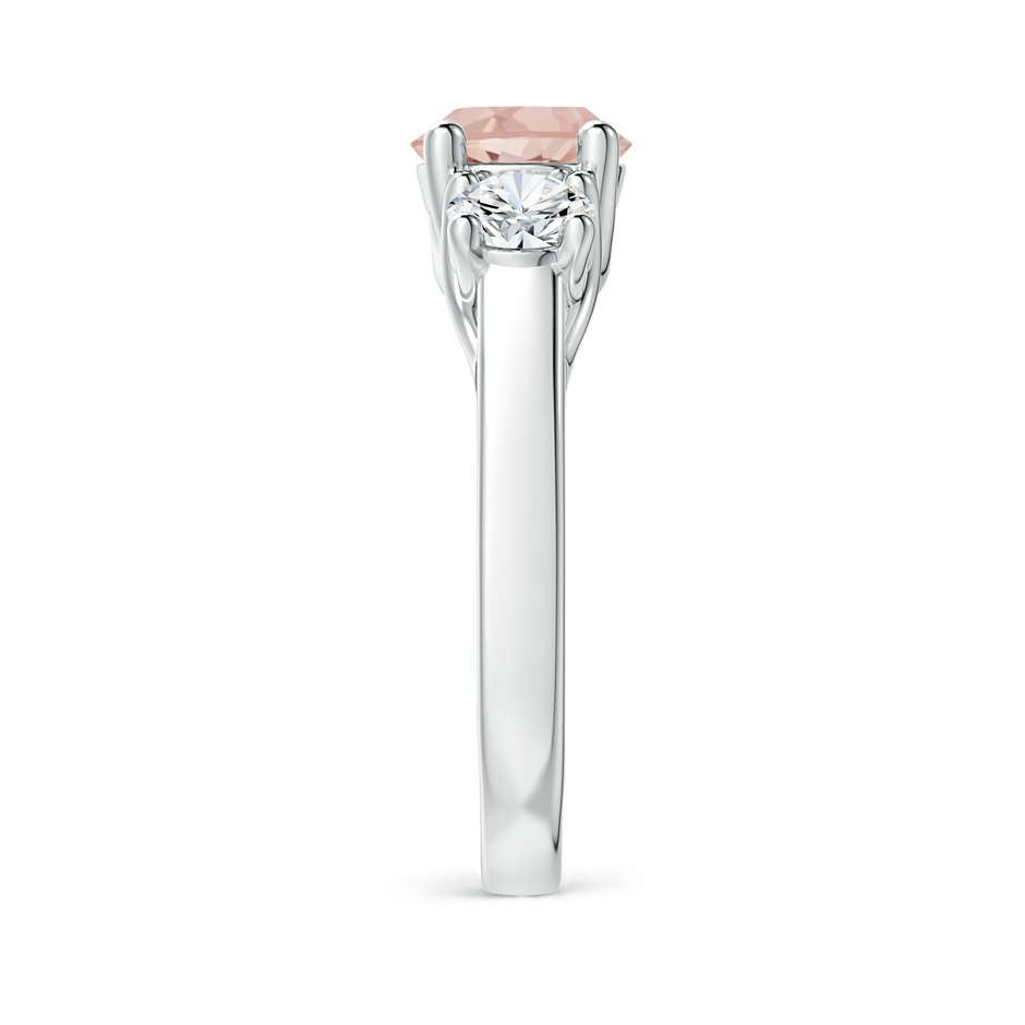 7mm AAAA Classic Round Morganite Three Stone Ring in White Gold Side-2