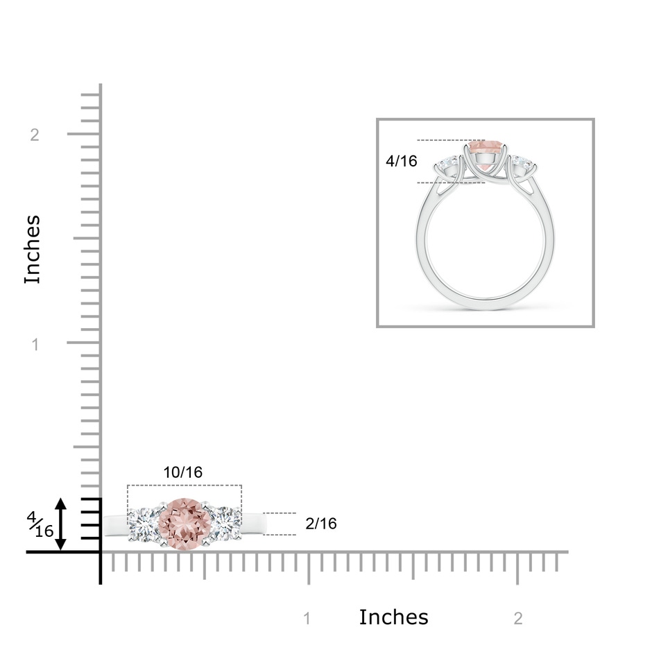 7mm AAAA Classic Round Morganite Three Stone Ring in White Gold Ruler