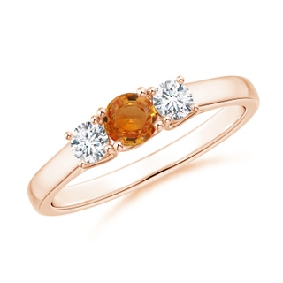 4mm AAA Classic Round Orange Sapphire and Diamond Three Stone Ring in 10K Rose Gold