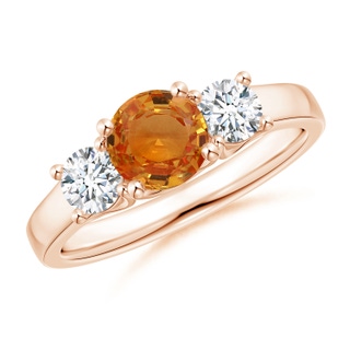 6mm AAA Classic Round Orange Sapphire and Diamond Three Stone Ring in Rose Gold