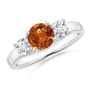 6mm AAAA Classic Round Orange Sapphire and Diamond Three Stone Ring in P950 Platinum