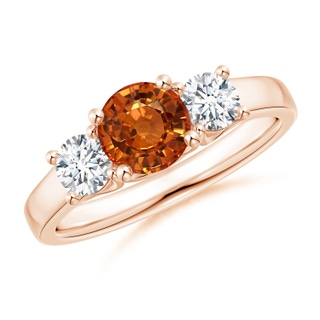 6mm AAAA Classic Round Orange Sapphire and Diamond Three Stone Ring in Rose Gold