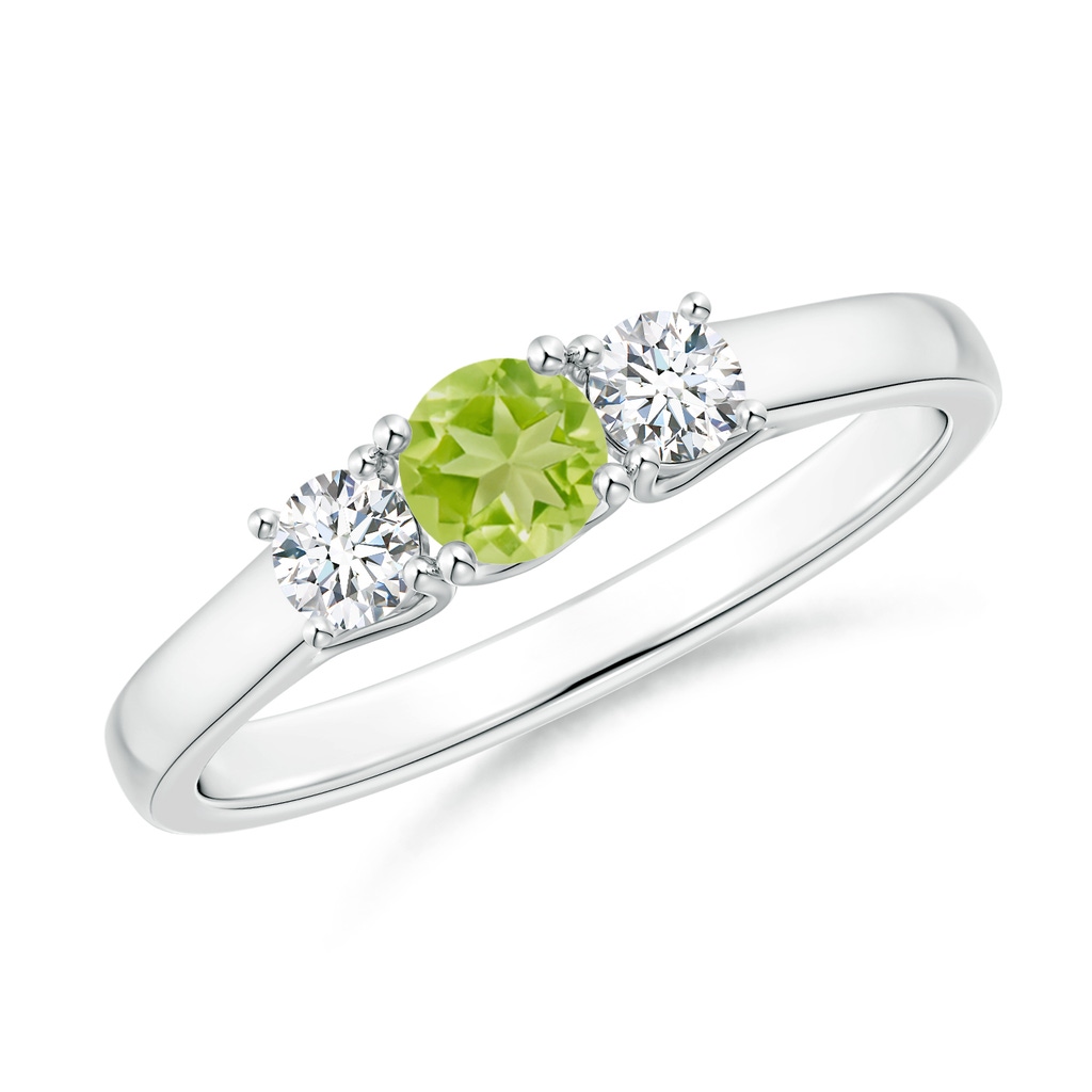 4mm AA Classic Round Peridot and Diamond Three Stone Ring
 in White Gold