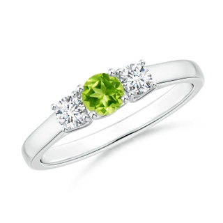 4mm AAA Classic Round Peridot and Diamond Three Stone Ring
 in White Gold