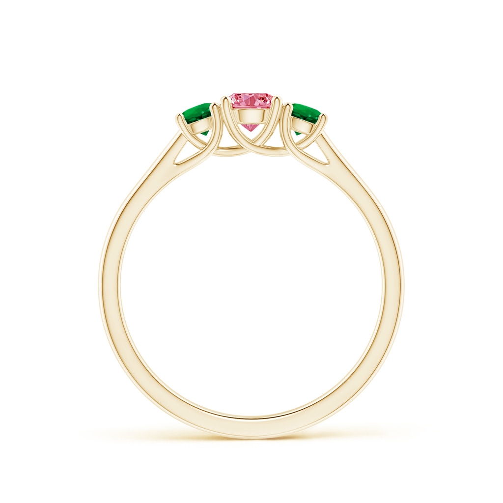 4mm AAAA Classic Round Fancy Intense Pink Diamond Three Stone Ring in Yellow Gold - side 199