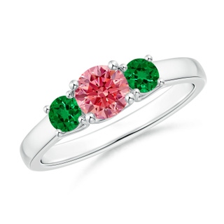 5mm AAAA Classic Round Fancy Intense Pink Diamond Three Stone Ring in P950 Platinum