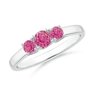 4mm AAA Classic Round Pink Sapphire Three Stone Ring in White Gold