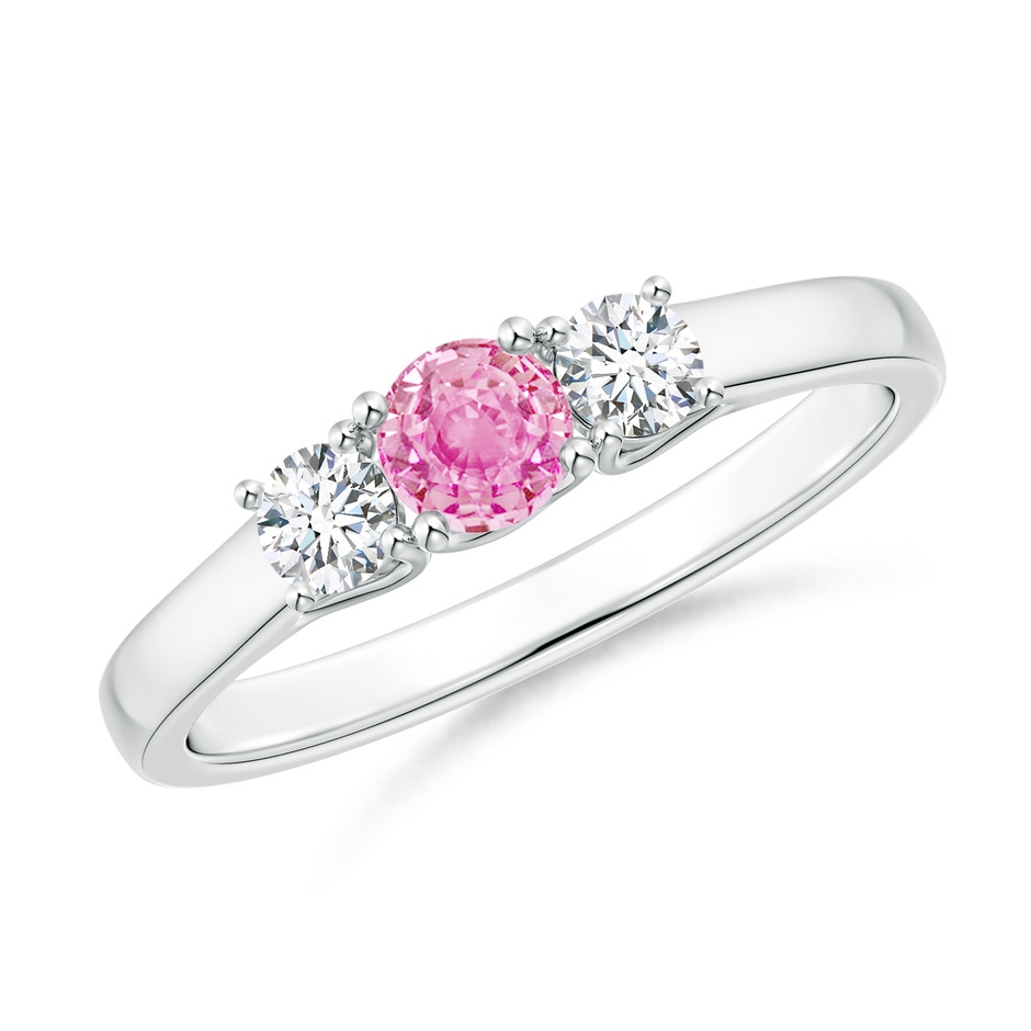 4mm A Classic Round Pink Sapphire and Diamond Three Stone Ring in P950 Platinum 