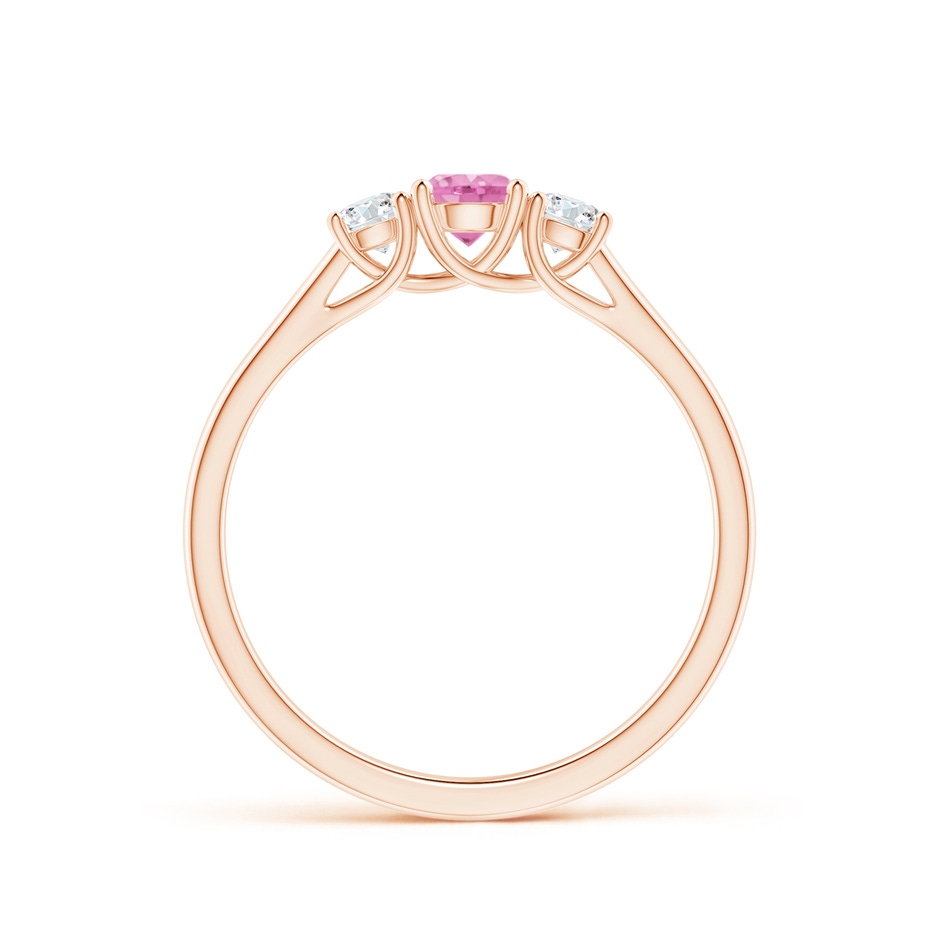 4mm A Classic Round Pink Sapphire and Diamond Three Stone Ring in Rose Gold side 1
