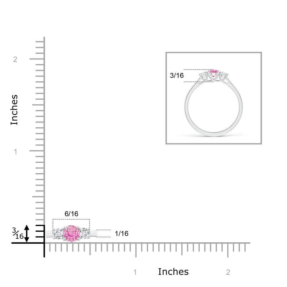4mm A Classic Round Pink Sapphire and Diamond Three Stone Ring in S999 Silver ruler