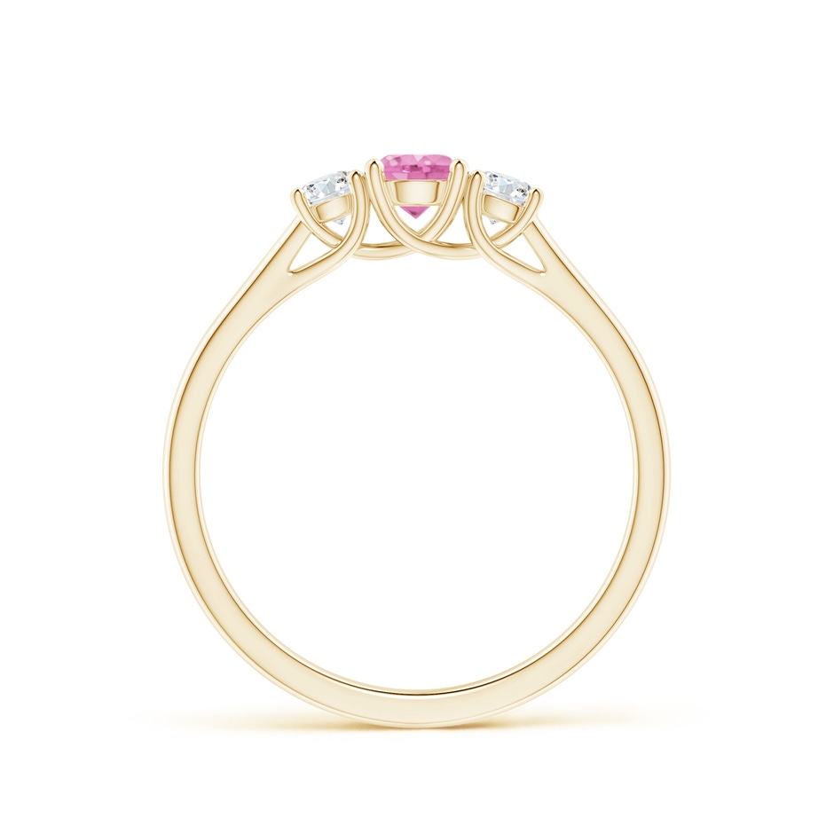 4mm A Classic Round Pink Sapphire and Diamond Three Stone Ring in Yellow Gold side 1