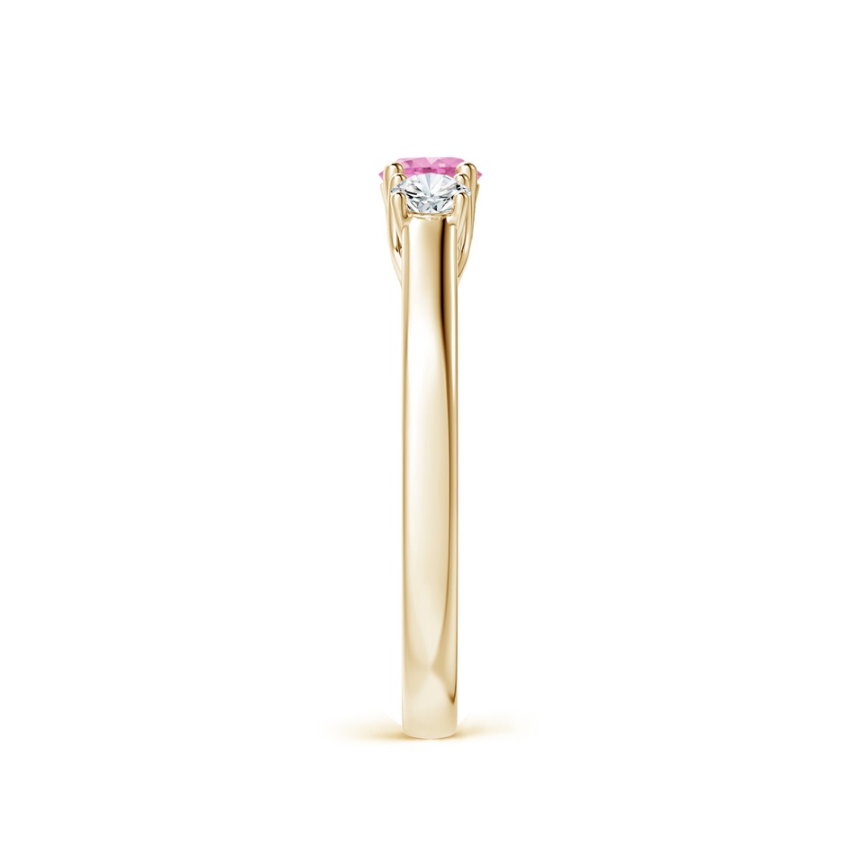 4mm A Classic Round Pink Sapphire and Diamond Three Stone Ring in Yellow Gold side 2