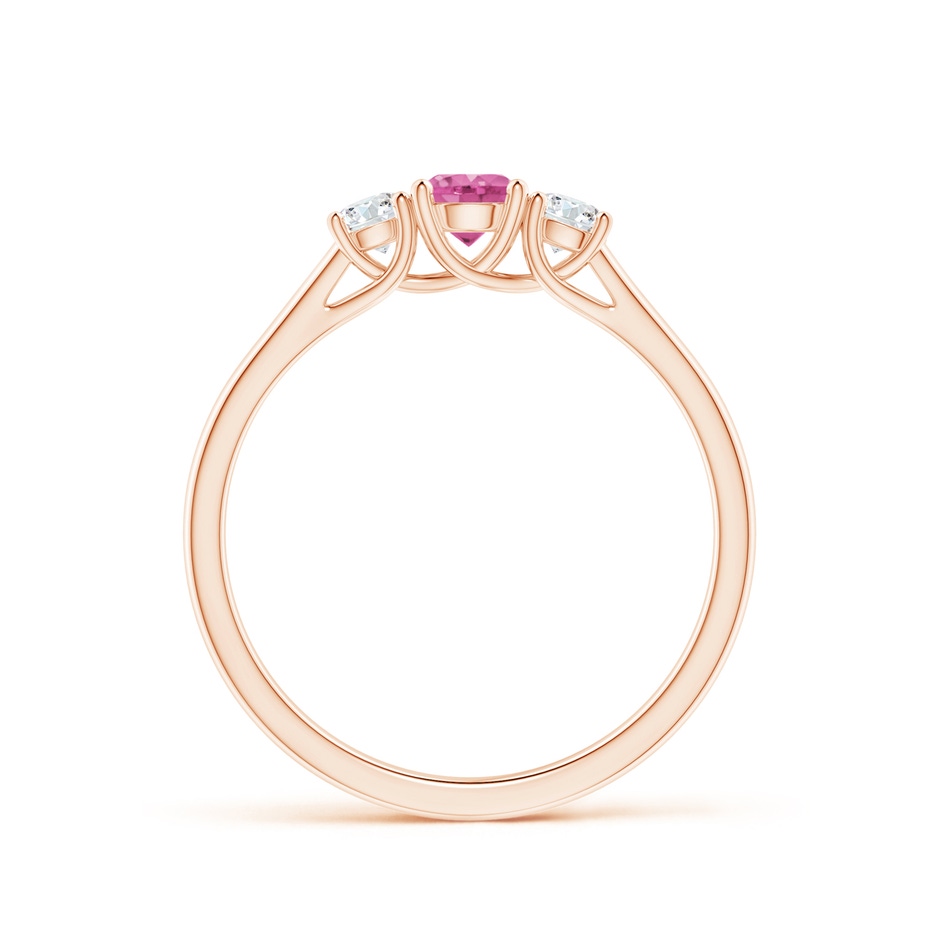 4mm AAA Classic Round Pink Sapphire and Diamond Three Stone Ring in Rose Gold side 1