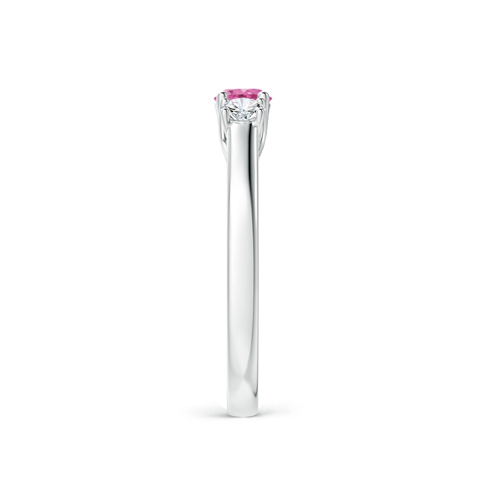 4mm AAA Classic Round Pink Sapphire and Diamond Three Stone Ring in White Gold side 2