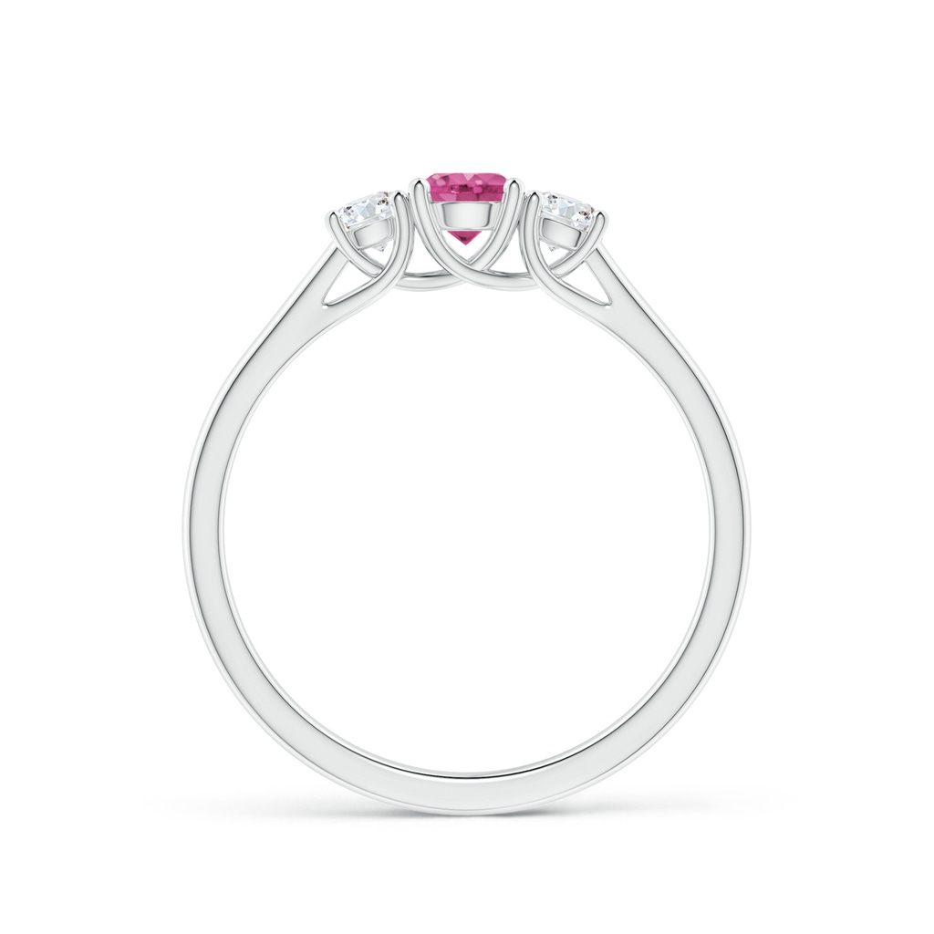 4mm AAAA Classic Round Pink Sapphire and Diamond Three Stone Ring in P950 Platinum - side 1