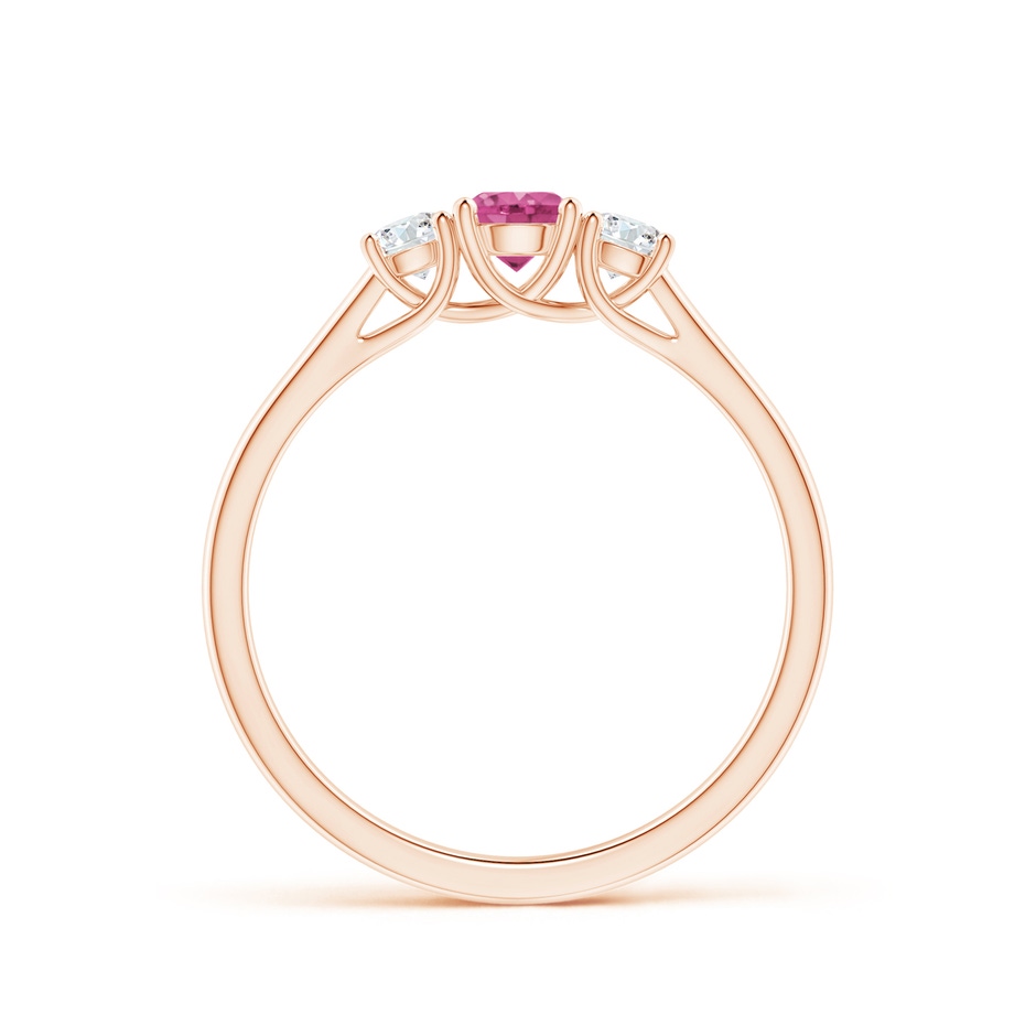 4mm AAAA Classic Round Pink Sapphire and Diamond Three Stone Ring in Rose Gold side 1