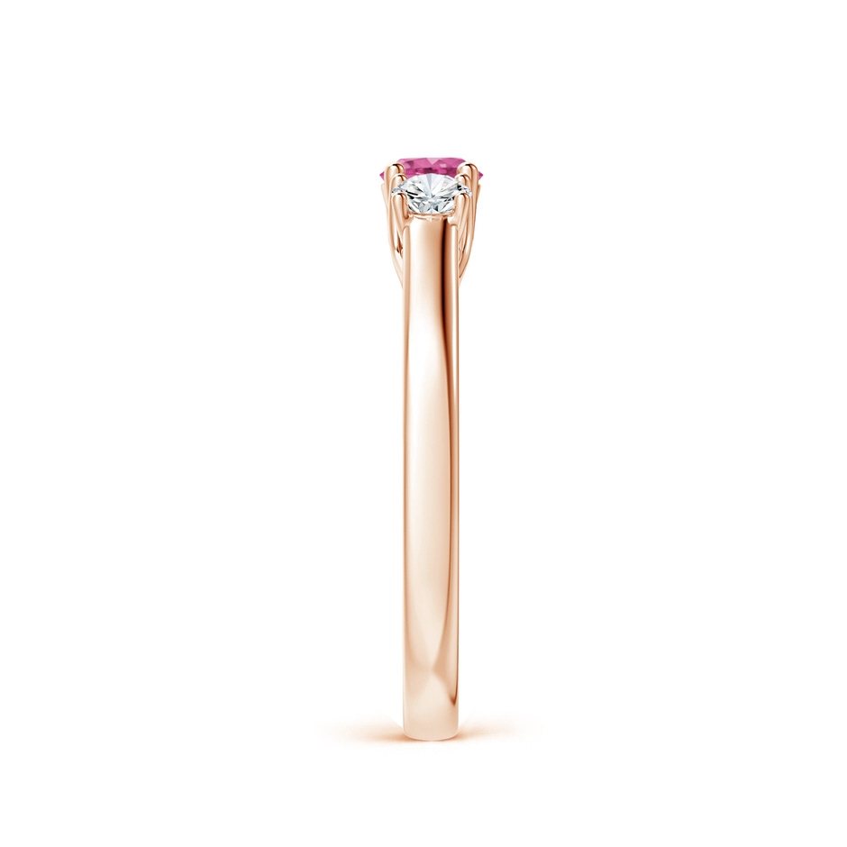 4mm AAAA Classic Round Pink Sapphire and Diamond Three Stone Ring in Rose Gold side 2