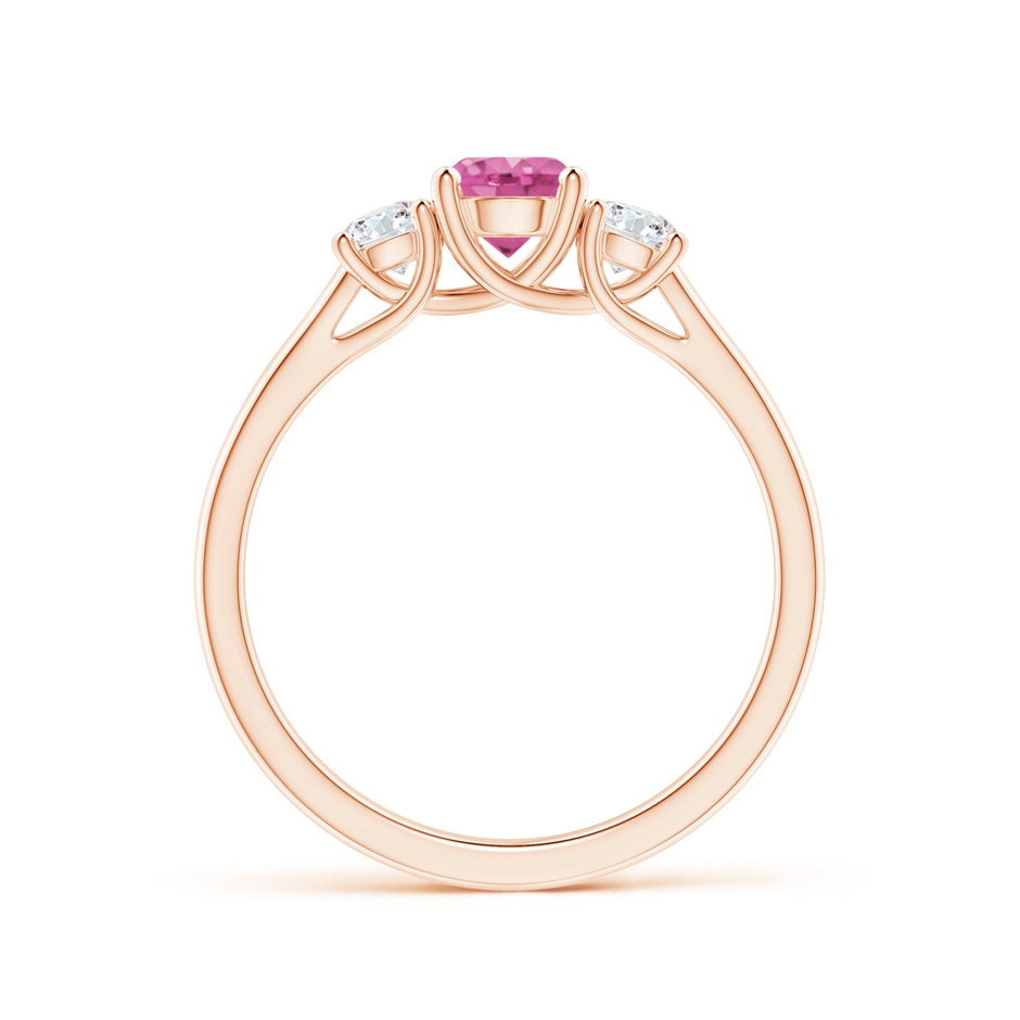 5mm AAA Classic Round Pink Sapphire and Diamond Three Stone Ring in Rose Gold side 1