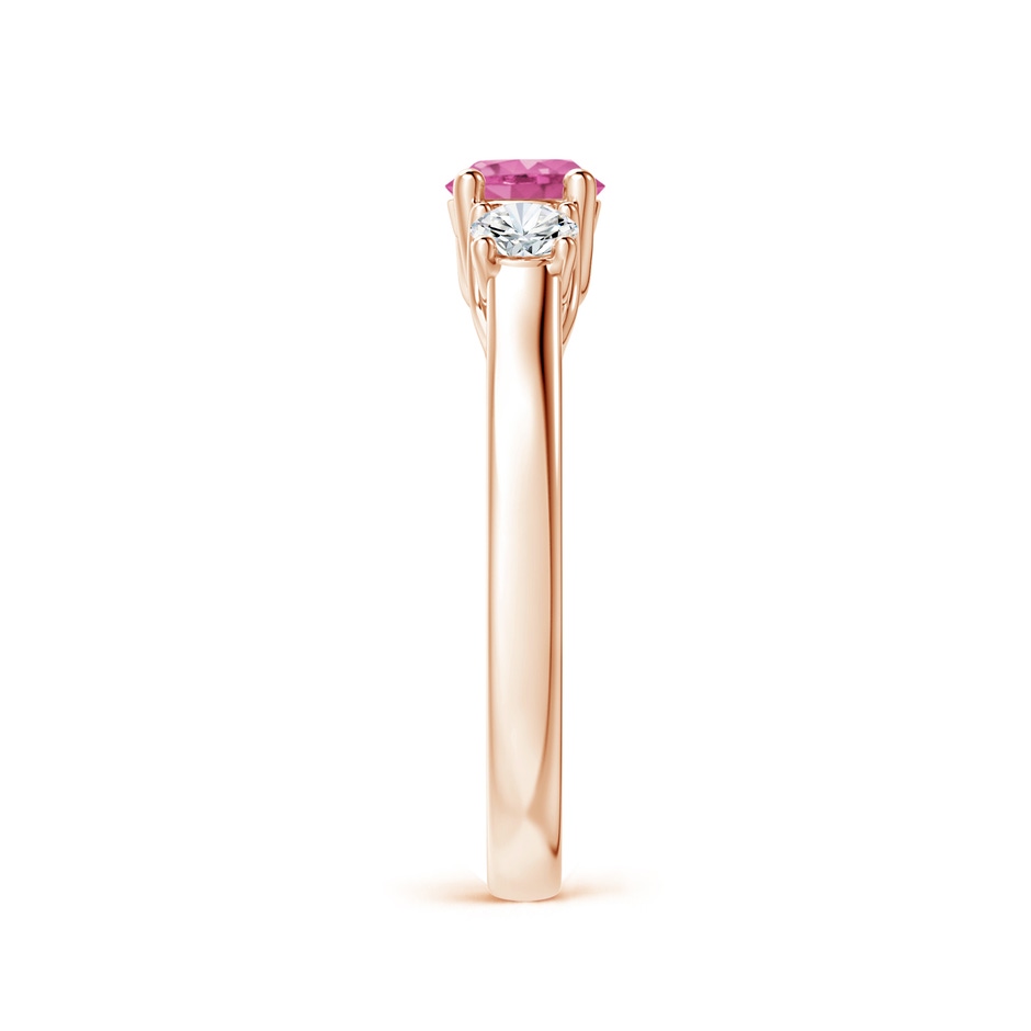5mm AAA Classic Round Pink Sapphire and Diamond Three Stone Ring in Rose Gold side 2