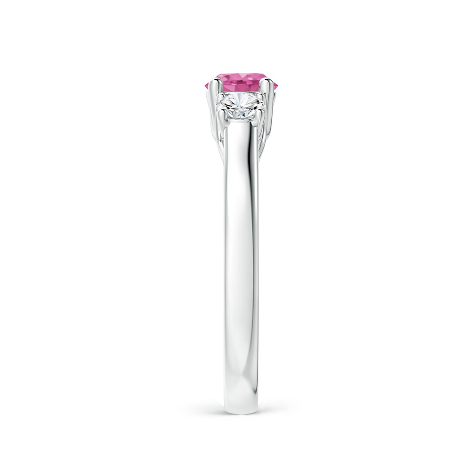 5mm AAA Classic Round Pink Sapphire and Diamond Three Stone Ring in White Gold side 2