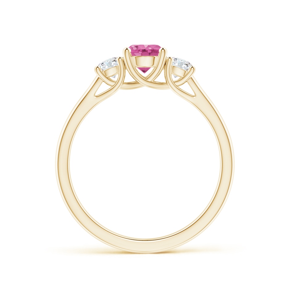 5mm AAA Classic Round Pink Sapphire and Diamond Three Stone Ring in Yellow Gold side 1