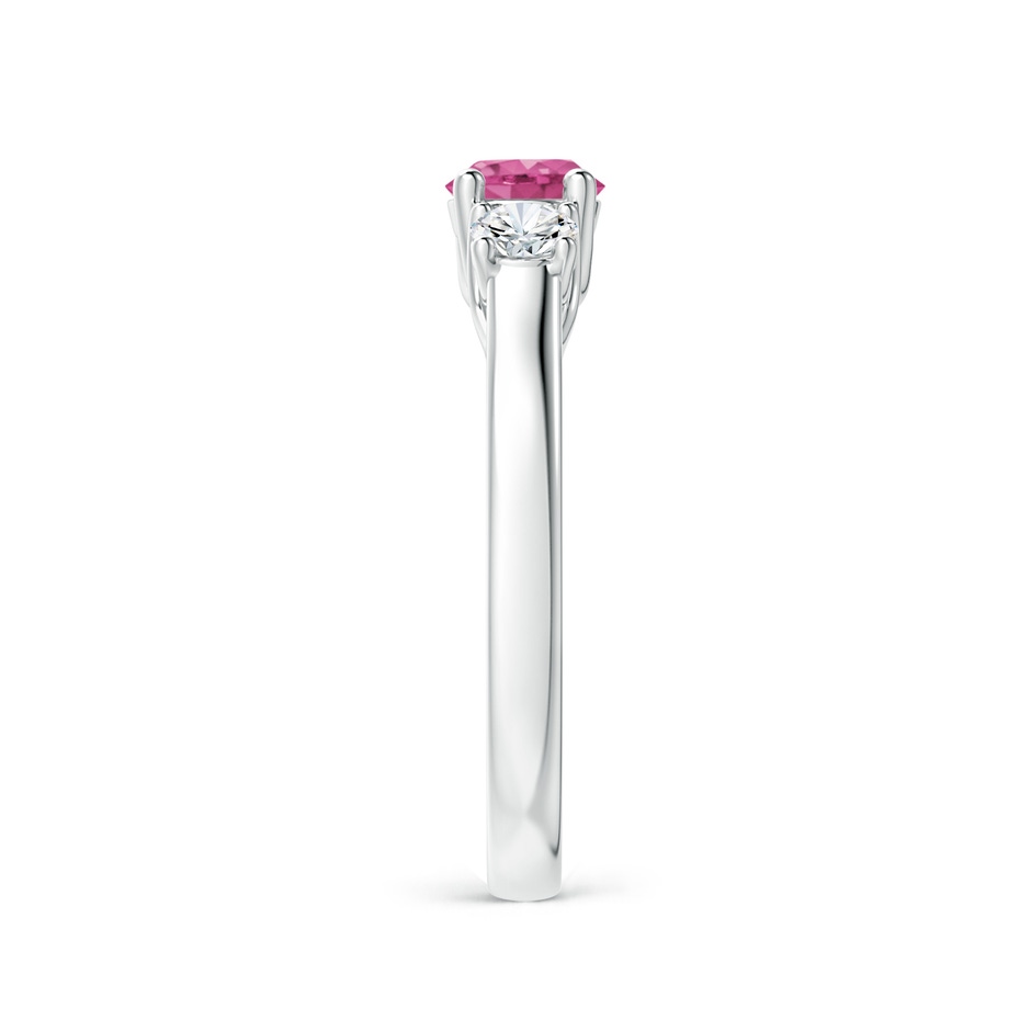 5mm AAAA Classic Round Pink Sapphire and Diamond Three Stone Ring in P950 Platinum side 2
