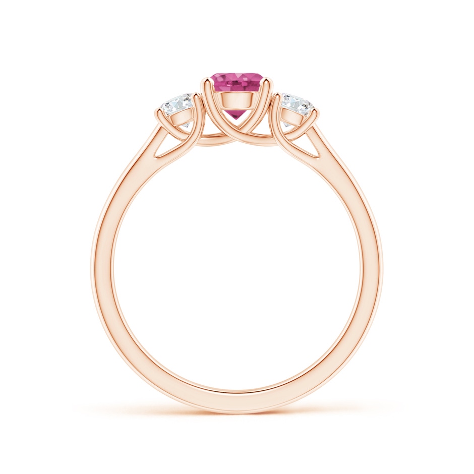 5mm AAAA Classic Round Pink Sapphire and Diamond Three Stone Ring in Rose Gold side 1