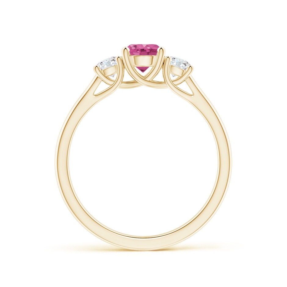 5mm AAAA Classic Round Pink Sapphire and Diamond Three Stone Ring in Yellow Gold side 1