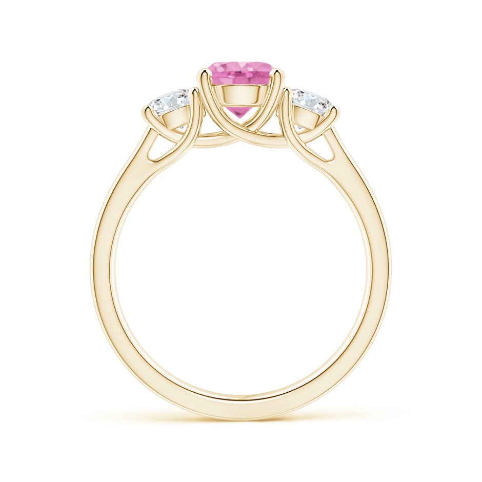 6mm A Classic Round Pink Sapphire and Diamond Three Stone Ring in Yellow Gold side 1