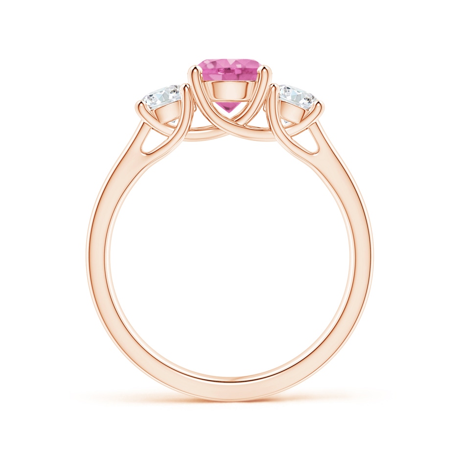 6mm AA Classic Round Pink Sapphire and Diamond Three Stone Ring in Rose Gold side 1