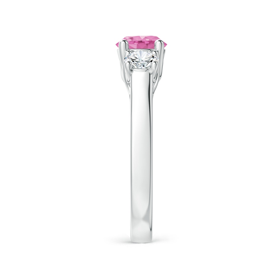 6mm AA Classic Round Pink Sapphire and Diamond Three Stone Ring in White Gold side 2