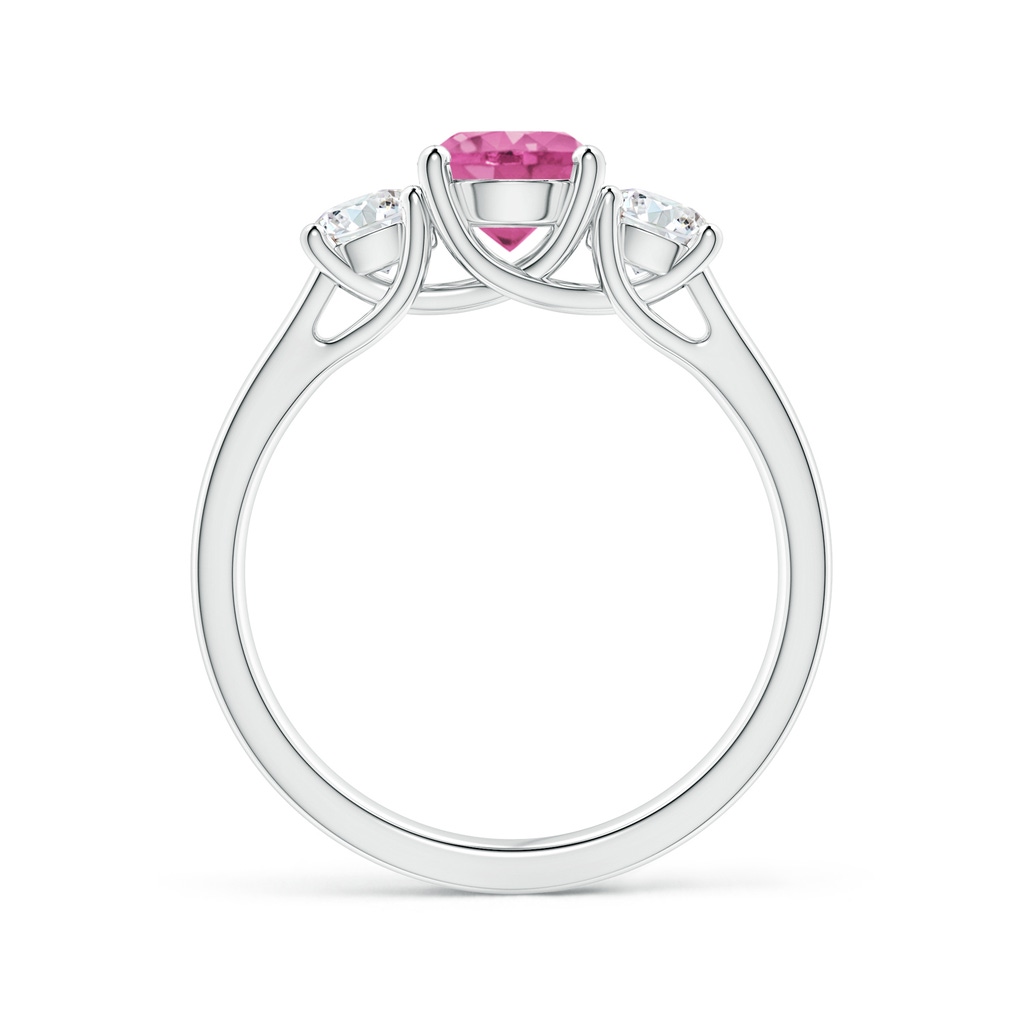 6mm AAA Classic Round Pink Sapphire and Diamond Three Stone Ring in White Gold Side 1