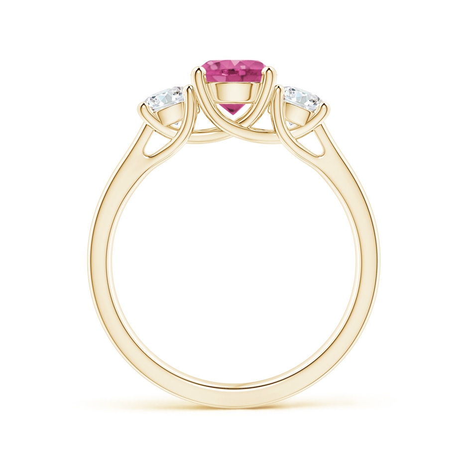 6mm AAAA Classic Round Pink Sapphire and Diamond Three Stone Ring in Yellow Gold side 1