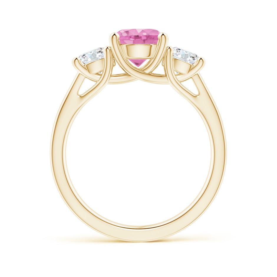 7mm A Classic Round Pink Sapphire and Diamond Three Stone Ring in Yellow Gold side 1