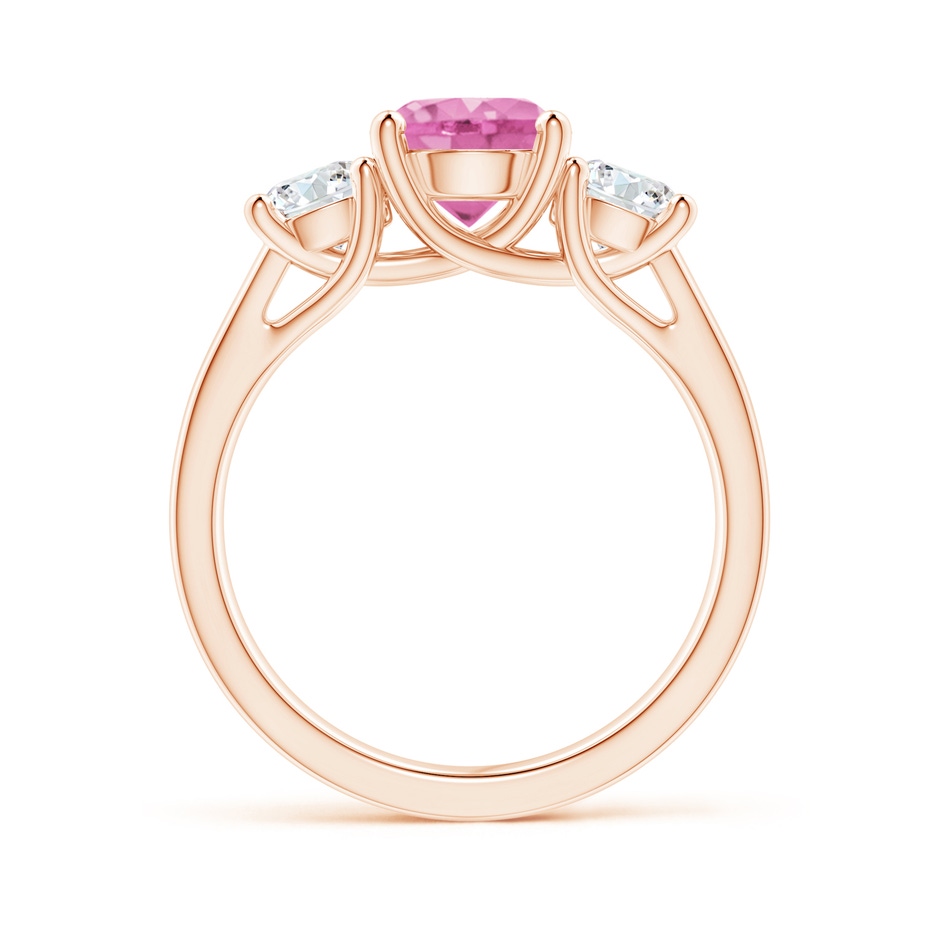 7mm AA Classic Round Pink Sapphire and Diamond Three Stone Ring in Rose Gold side 1