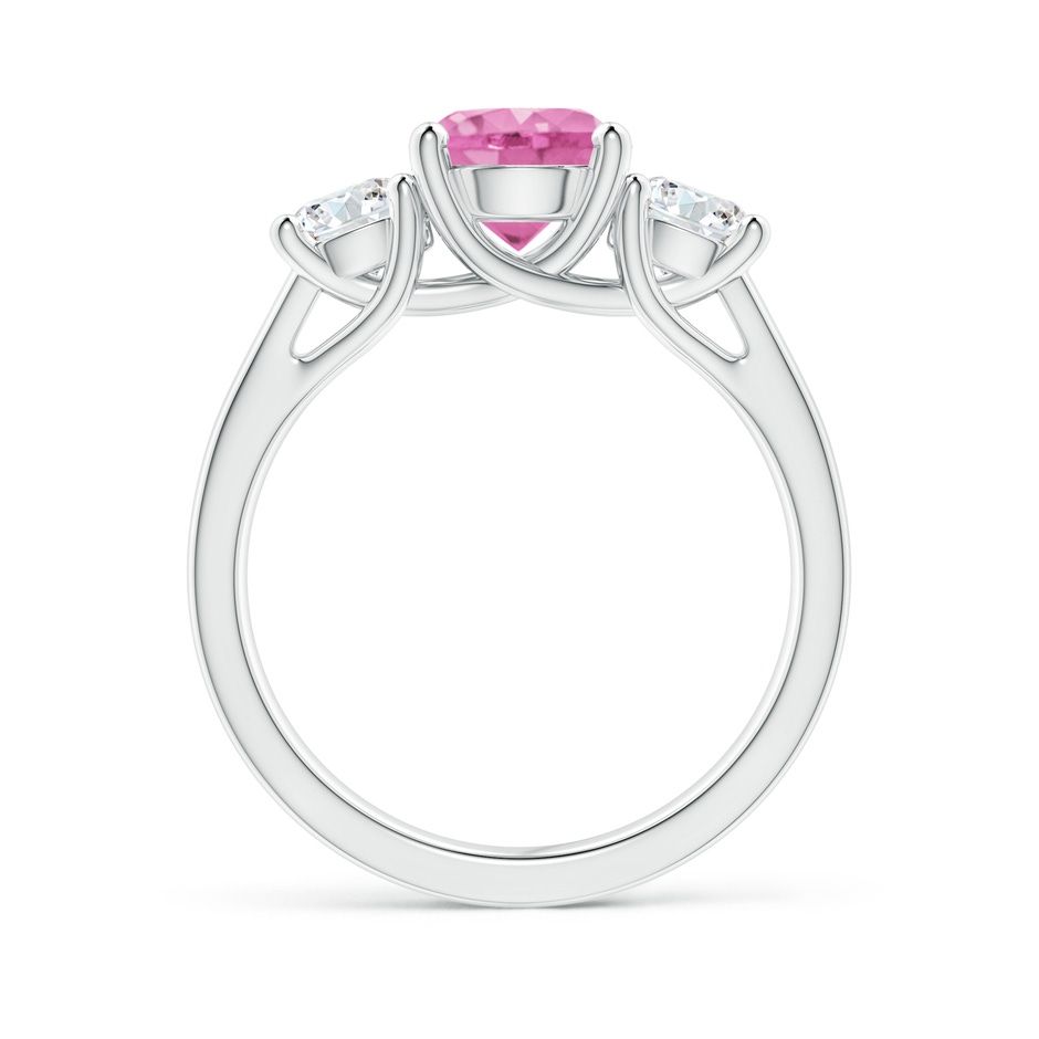 7mm AA Classic Round Pink Sapphire and Diamond Three Stone Ring in White Gold side 1